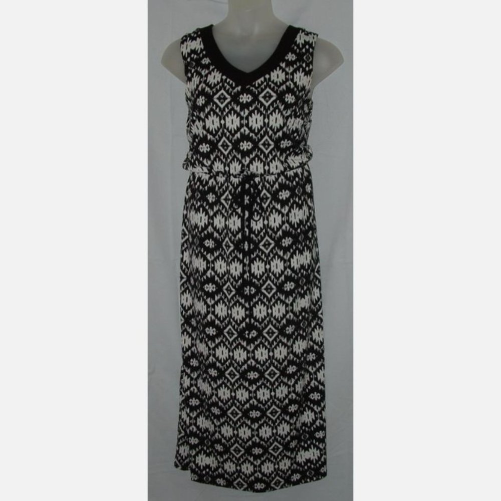 LIKE NEW Black & White Sz XL Sleeveless Stretchy Jersey Knit Casual Maxi Dress